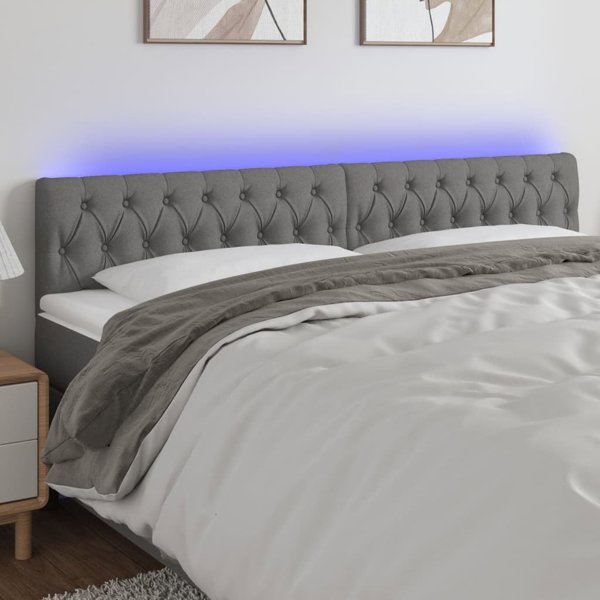 vidaXL Zaglowek do lozka z LED, ciemnoszary, 180x7x78/88 cm, tkanina