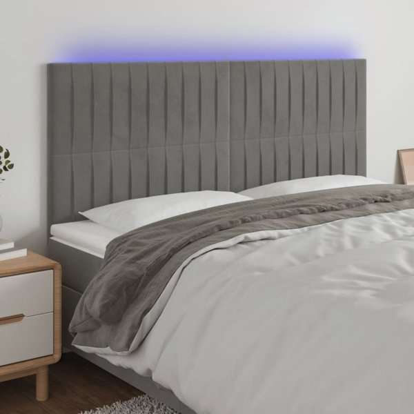 vidaXL Ανάκλιντρο Κρεβατιού με Φωτισμό LED Ανοιχτό Γκρι 180x5x118/128 εκ. Βελούδινο