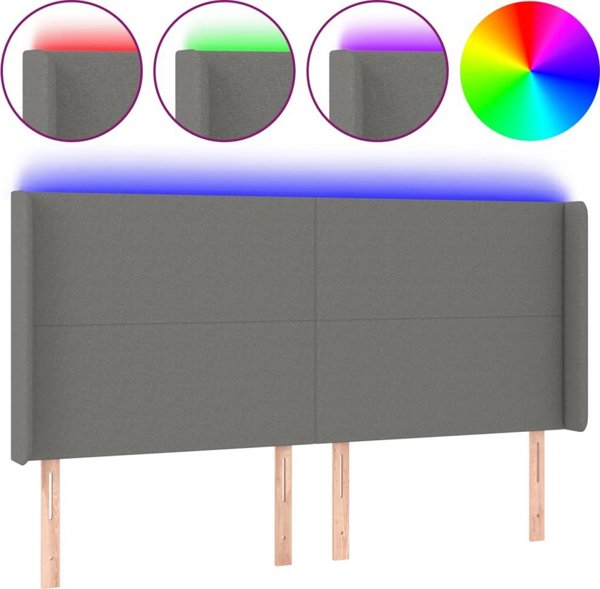 vidaXL Zaglówek do lóżka z LED, ciemnoszary, 163x16x118/128cm, tkanina
