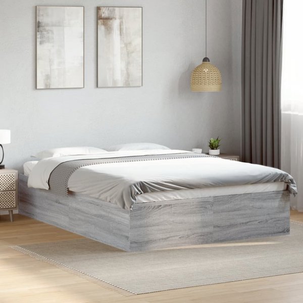 vidaXL Ράμα Κρεβατιού 135x190 cm Γκρι Δρυς Σονόμα