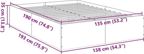vidaXL Ράμα Κρεβατιού 135x190 cm Γκρι Δρυς Σονόμα