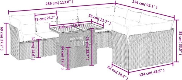 vidaXL Σετ επίπλων κήπου 10 τεμαχίων με μαξιλάρια, Μπεζ, Πολυράτταν