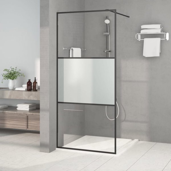 vidaXL Πλαϊνό τζάμι ντουζιέρας, μαύρο, 90x195 εκ, ημιματ γυαλί ESG