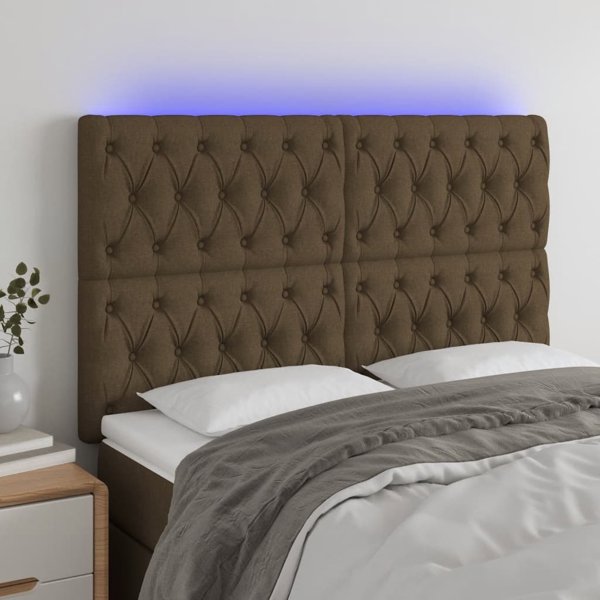 vidaXL Zaglowek do lozka z LED, ciemnobrazowy, 144x7x118/128 cm, tkanina