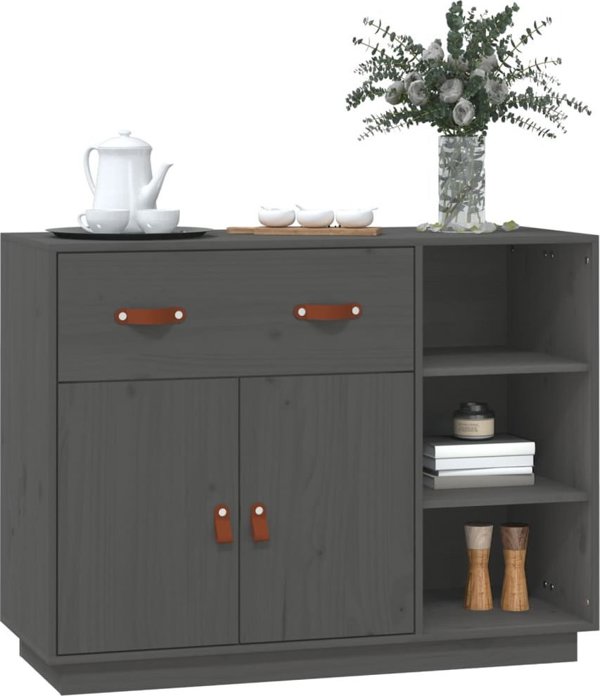 vidaXL Szafka, szara, 98,5x40x75 cm, lite drewno sosnowe