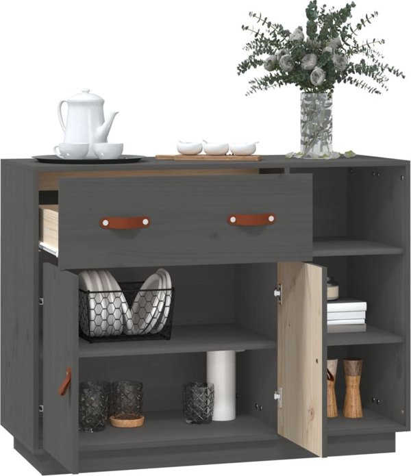 vidaXL Szafka, szara, 98,5x40x75 cm, lite drewno sosnowe
