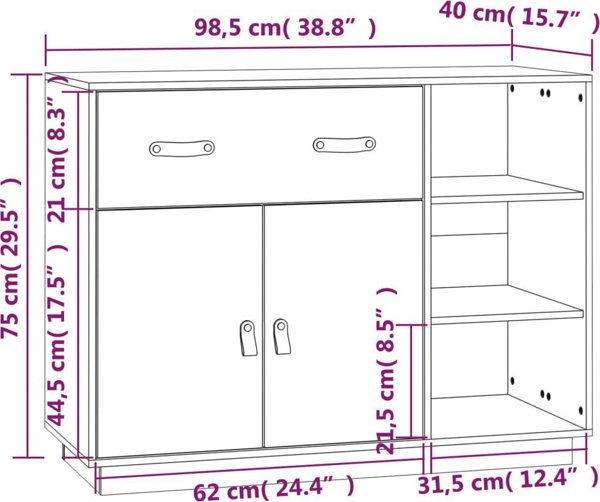 vidaXL Szafka, szara, 98,5x40x75 cm, lite drewno sosnowe