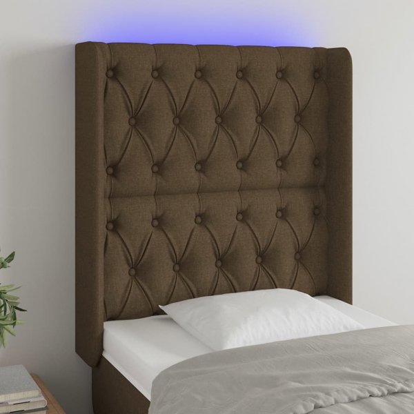 vidaXL Zaglowek do lozka z LED ciemnobrazowy, 83x16x118/128 cm, tkanina