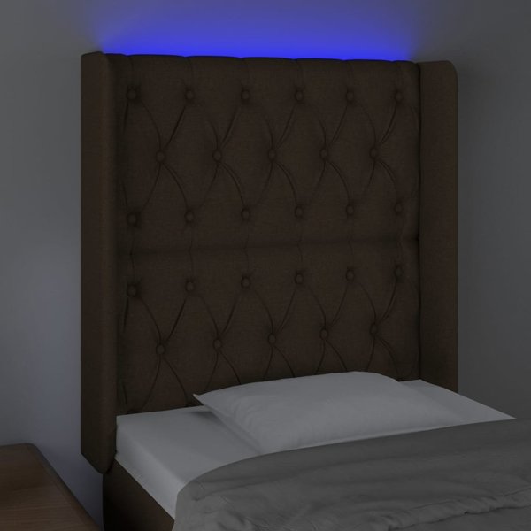 vidaXL Zaglowek do lozka z LED ciemnobrazowy, 83x16x118/128 cm, tkanina