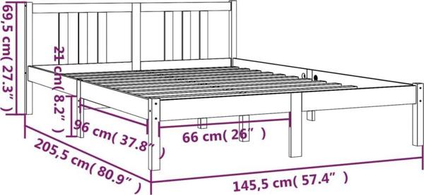 vidaXL Rama κρεβατιού, γκρι, στιβαρό ξύλο, 140 x 200 cm