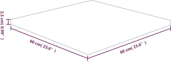 vidaXL Τετράγωνος επιφάνεια τραπεζιού, 60x60x2,5 cm, ακατέργαστο ξύλο δρυός