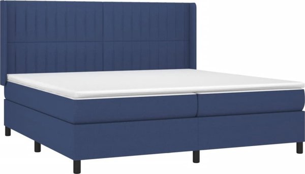 vidaXL Κρεβάτι kontynentalne με στρώμα, μπλε ύφασμα, 200x200 cm
