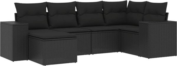 vidaXL vidaXL 6-cz. zestaw mebli ogrodowych z poduszkami, czarny polirattan