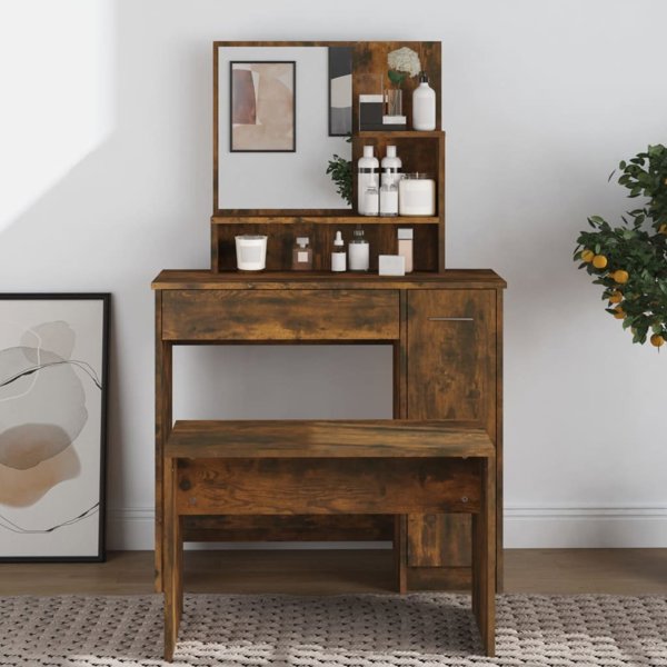 vidaXL Τουαλέτα με Καθρέφτη, καπνιστή δρυς, 86,5x35x136 cm