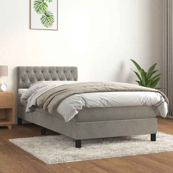vidaXL Λουτζκο κόντινενταλ με στρώμα 100x200cm, ανοιχτό γκρι βελούδο