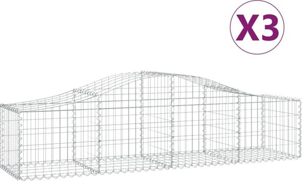 vidaXL Kosze gabionowe, 3 τεμ., 200x50x40/60 εκ, γαλβανισμένο σίδερο