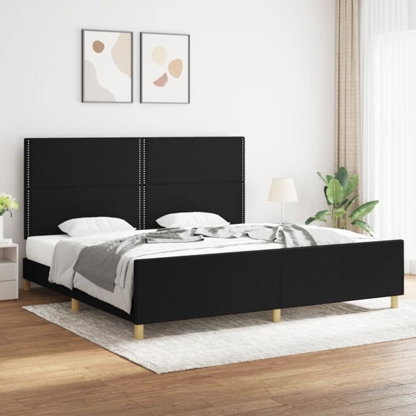vidaXL Κορνίζα κρεβατιού με κεφαλάρι, μαύρη, 200x200 εκ, επενδυμένη με ύφασμα