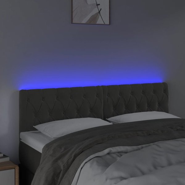vidaXL Κεφαλάρι κρεβατιού με LED, σκούρο γκρι, 144x7x78/88 cm, βελούδο