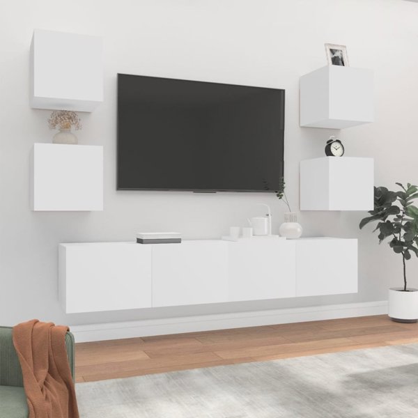 vidaXL Σετ 6 επιπλάκια τηλεόρασης, λευκό