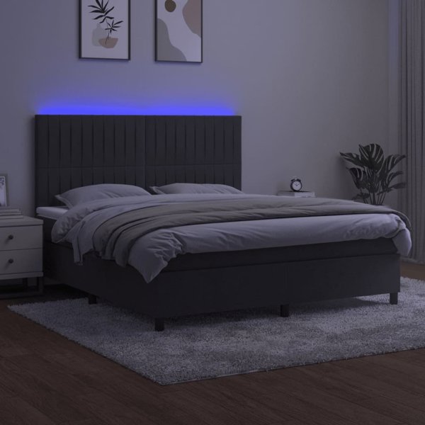 vidaXL Κρεβάτι κοντινεντάλ με στρώμα και LED, γκρι βελούδινο, 180x200 εκ