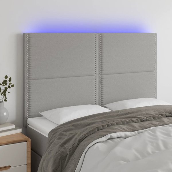 vidaXL Zaglowek do lozka z LED, jasnoszary, 144x5x118/128 cm, tkanina