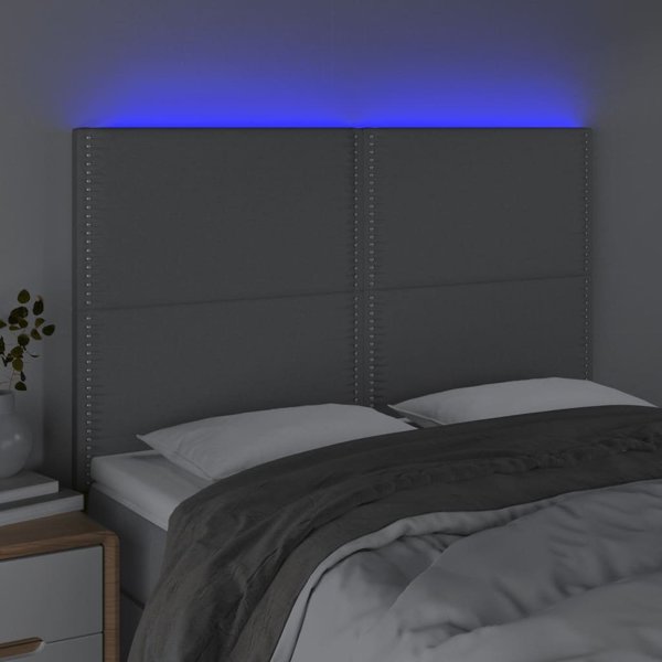 vidaXL Zaglowek do lozka z LED, jasnoszary, 144x5x118/128 cm, tkanina