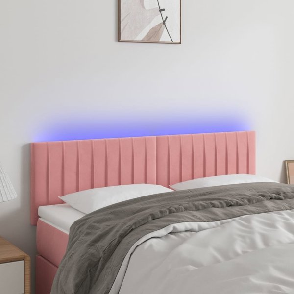 vidaXL Κεφαλάρι κρεβατιού με LED, ροζ, 144x5x78/88 cm, βελούδο