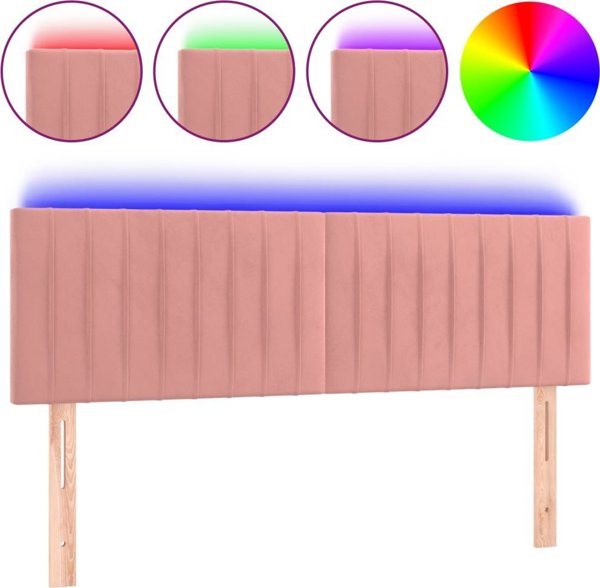 vidaXL Κεφαλάρι κρεβατιού με LED, ροζ, 144x5x78/88 cm, βελούδο