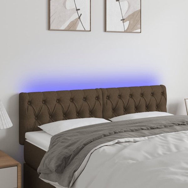 vidaXL Zaglowek do lozka z LED, ciemnobrazowy, 144x7x78/88 cm, tkanina