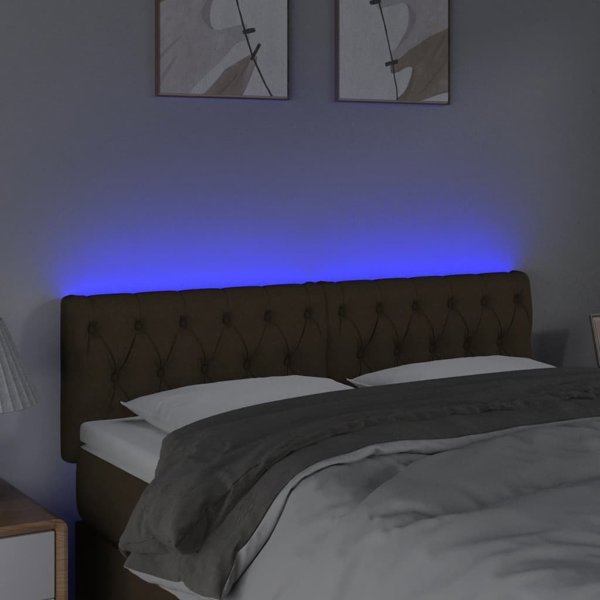 vidaXL Zaglowek do lozka z LED, ciemnobrazowy, 144x7x78/88 cm, tkanina