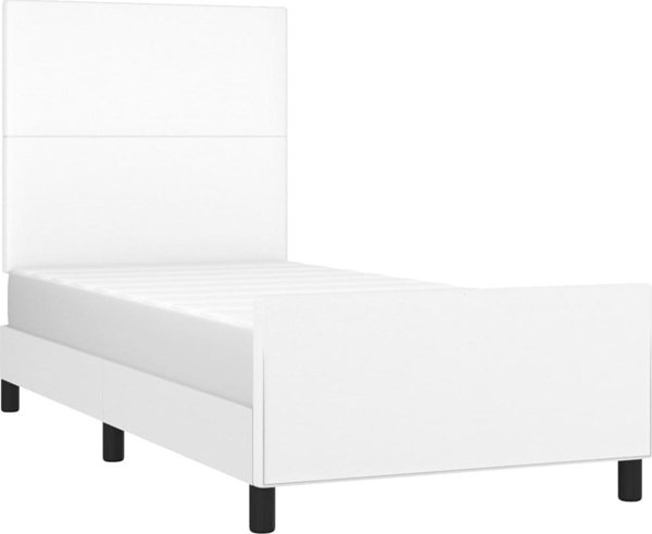 vidaXL Κορνίζα κρεβατιού με κεφαλάρι, λευκό, 100x200 εκ., επένδυση τεχνητού δέρματος