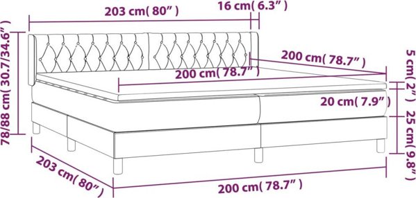 vidaXL Lozko kontynentalne z materacem niebieskie tkanina 200x200cm
