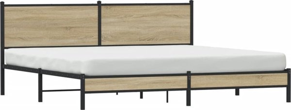 vidaXL Μεταλλικός κορμός κρεβατιού, χωρίς στρώμα, δρυς Sonoma, 193x203 εκ.