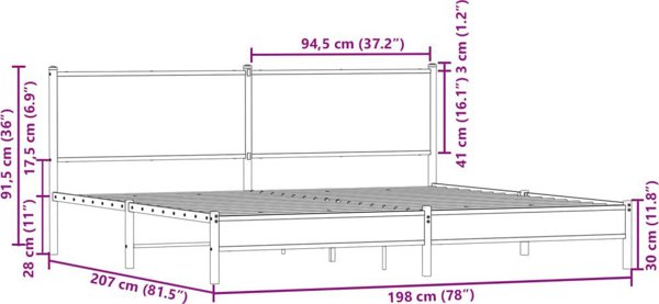 vidaXL Μεταλλικός κορμός κρεβατιού, χωρίς στρώμα, δρυς Sonoma, 193x203 εκ.