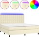 vidaXL Lozko kontynentalne z LED, materac, kremowe, ekoskora 200x200cm
