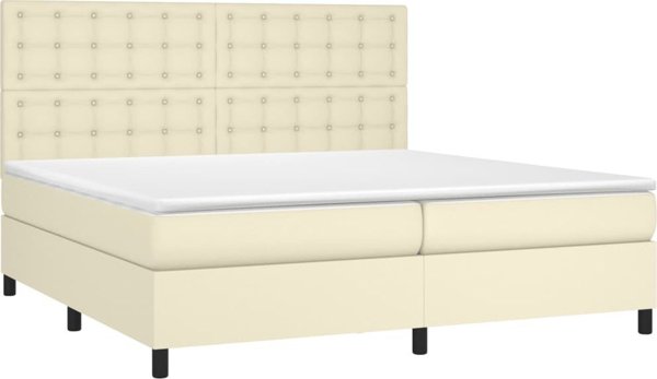 vidaXL Lozko kontynentalne z LED, materac, kremowe, ekoskora 200x200cm