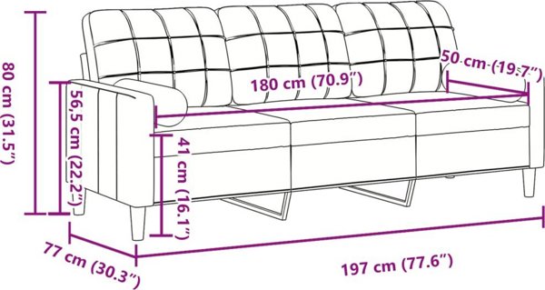 vidaXL Τριθέσιος καναπές με μαξιλάρια, βαθυκόκκινο βελούδο, 180 cm