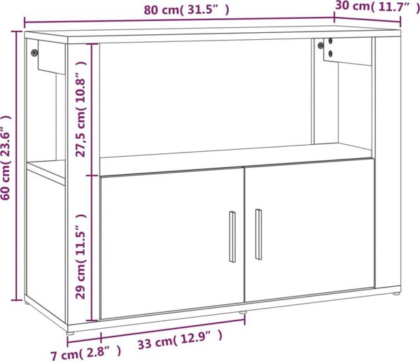 vidaXL Κομότα, λευκή, 80x30x60 εκ, υλικό ξυλοπαραγωγής