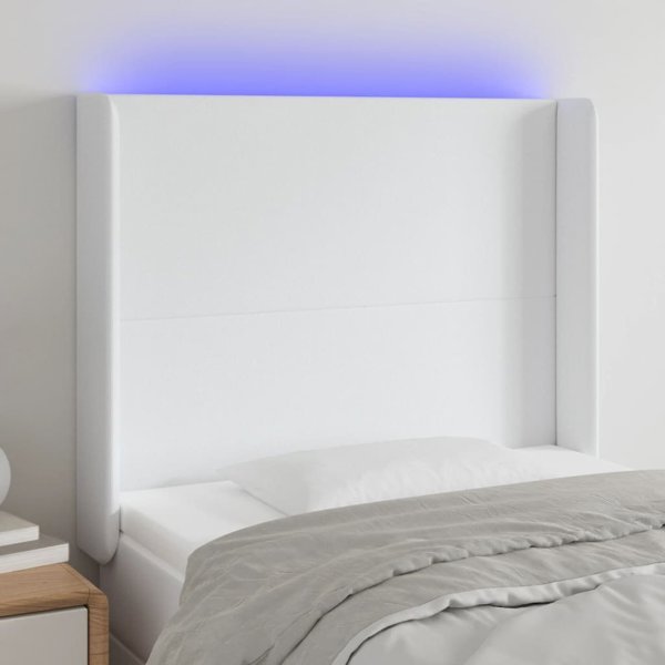 vidaXL Κεφαλάρι κρεβατιού με LED, λευκό, 93x16x118/128 cm, τεχνητό δέρμα