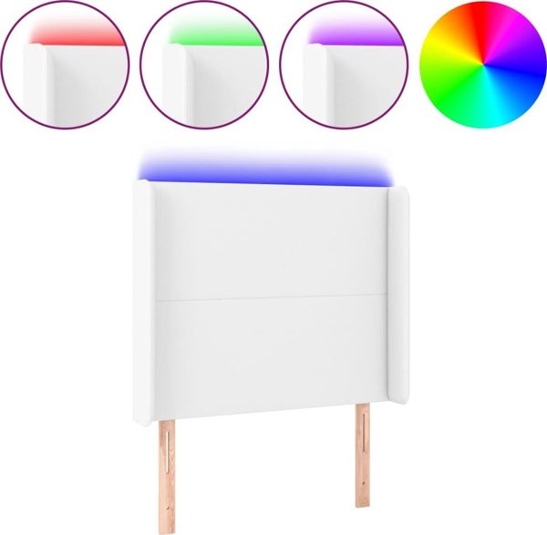 vidaXL Κεφαλάρι κρεβατιού με LED, λευκό, 93x16x118/128 cm, τεχνητό δέρμα