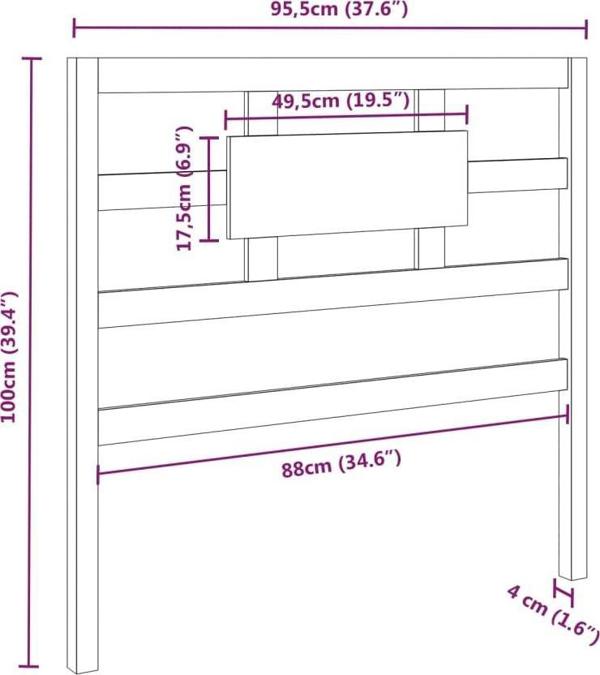 vidaXL Προσκέφαλο κρεβατιού, μελιτζανί καφέ, 95,5x4x100 εκ., μασίφ πεύκο