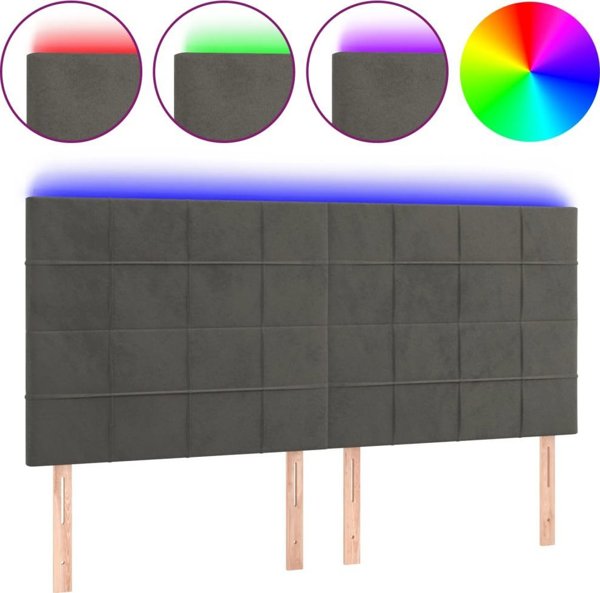 Zaglowek do lozka z LED, ciemnoszary, 200x5x118/128 cm, aksamit