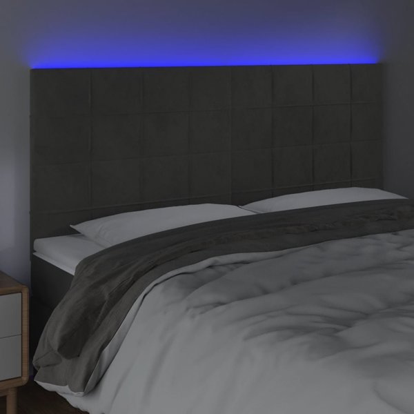 Zaglowek do lozka z LED, ciemnoszary, 200x5x118/128 cm, aksamit