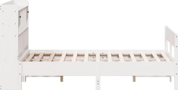 vidaXL Κρεβάτι με ραφιέρα, χωρίς στρώμα, λευκό, 135x190 εκ., πεύκο