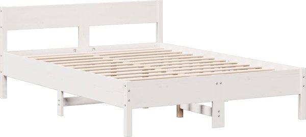 vidaXL Κρεβάτι με ραφιέρα, χωρίς στρώμα, λευκό, 135x190 εκ., πεύκο