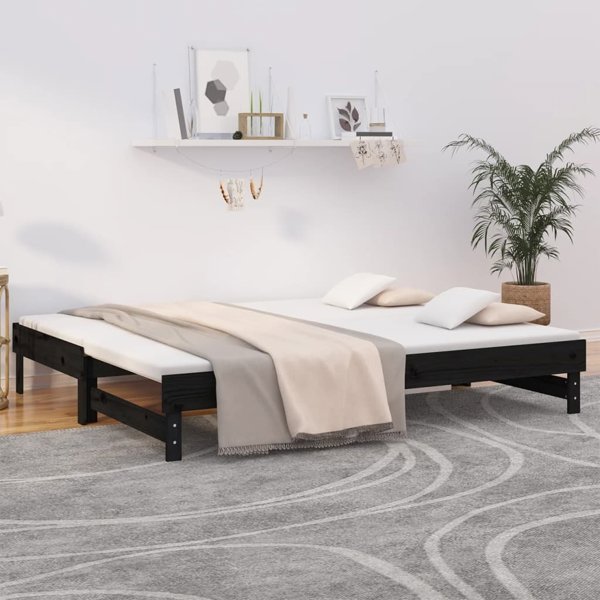 vidaXL Αναδιπλούμενο λουτζκο, μαύρο, 2x(80x200) εκ., φυσικό πεύκο