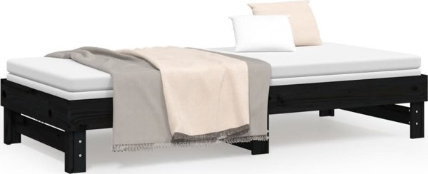 vidaXL Αναδιπλούμενο λουτζκο, μαύρο, 2x(80x200) εκ., φυσικό πεύκο