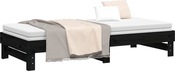 vidaXL Αναδιπλούμενο λουτζκο, μαύρο, 2x(80x200) εκ., φυσικό πεύκο