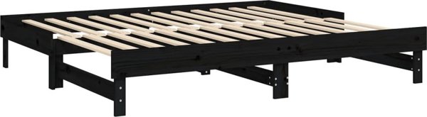 vidaXL Αναδιπλούμενο λουτζκο, μαύρο, 2x(80x200) εκ., φυσικό πεύκο