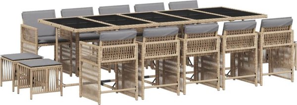 vidaXL Σετ 15 τεμ. επίπλων κήπου με μαξιλάρια, ανάμεικτο μπεζ
